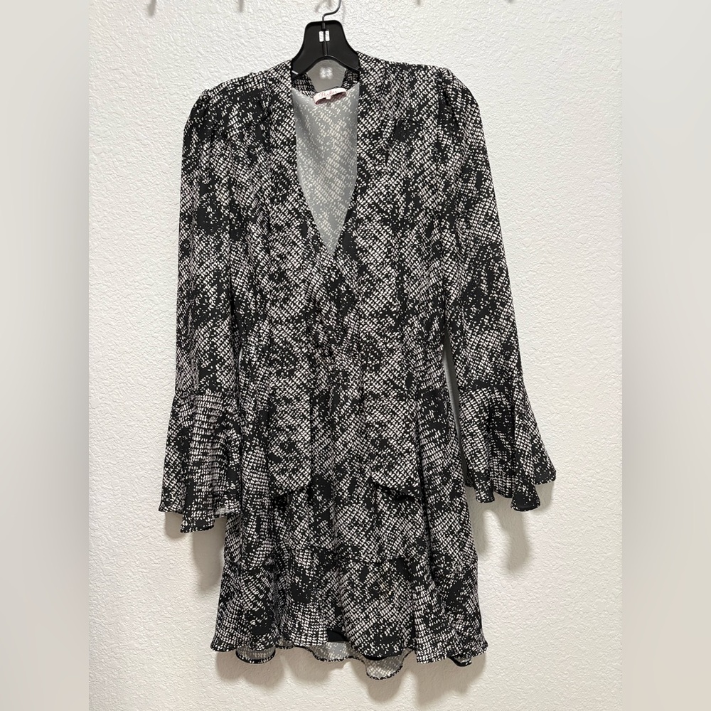 Parker Printed Long Sleeve V-neck Dress Sz S MSRP:$295